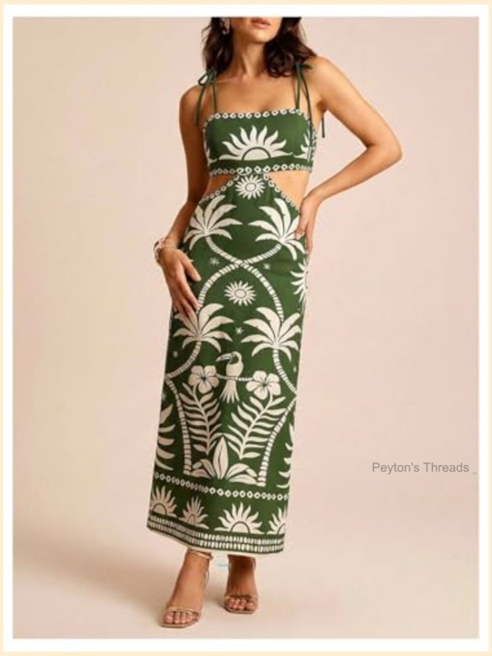 Tropical Cut Out Maxi Dress Spaghetti Strap Backless Back Tie - Picture 4 of 6